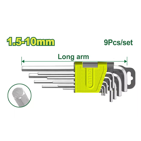 Dyllu DTHK1291 9-Piece Long Arm Hex Key Set – CR-V Allen Keys (1.5–10mm)