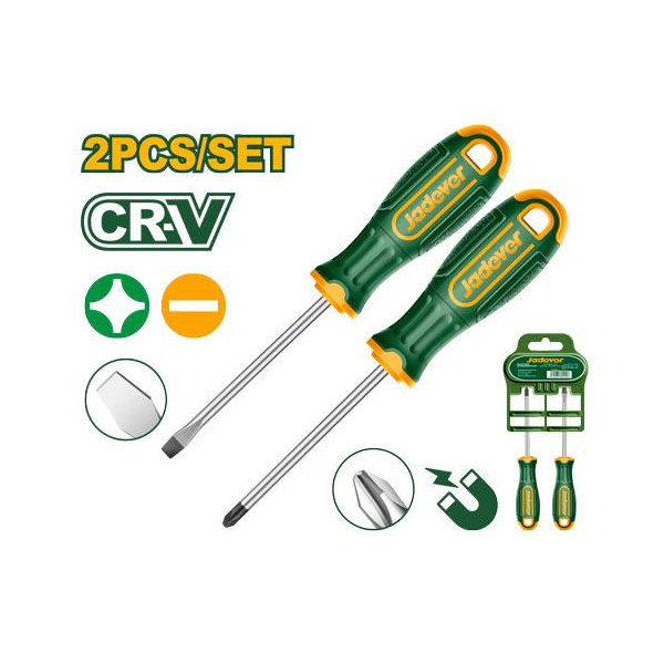 Jadever JDSS1302 2-Piece Screwdriver Set – CR-V Steel Slotted & Phillips Screwdrivers