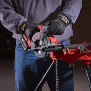 Cordless circular saw for building and carpentry tasks.