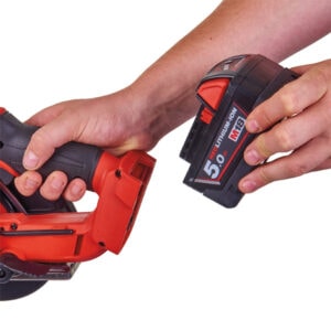 Power drill with rechargeable battery for construction and building projects.