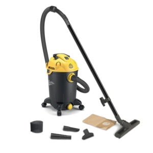 High-power industrial vacuum cleaner for construction sites and building materials.